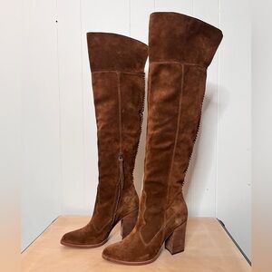 Brown Suede Knee-High Boots